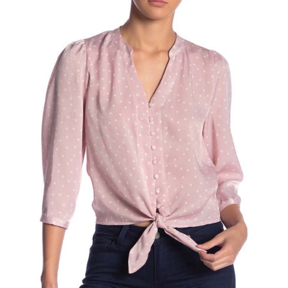 Elodie Nordstrom Pink Mauve Cream Yellow Button Front Tie Blouse